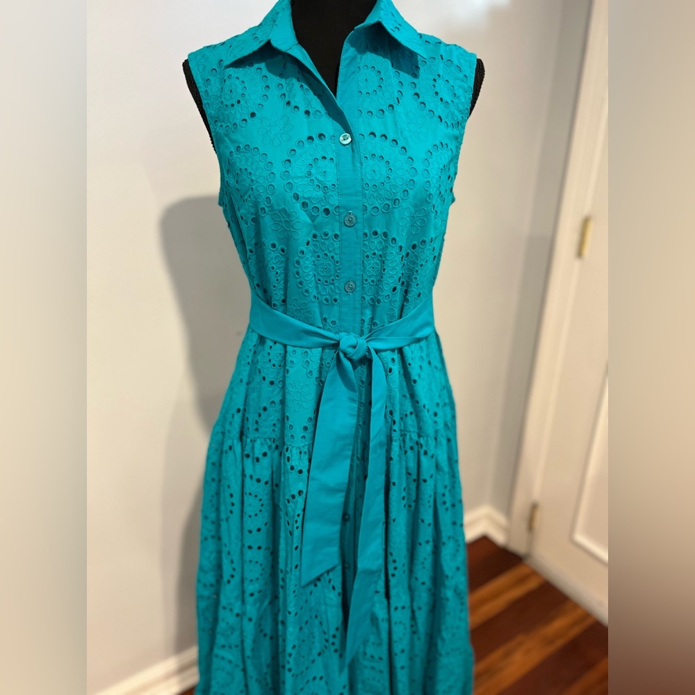 NWOT Lilly Pulitzer ❤️🔥SAMPLE❤️🔥Maxi Teal Sleeveless Eyelet Dress 10 - Picture 7 of 17